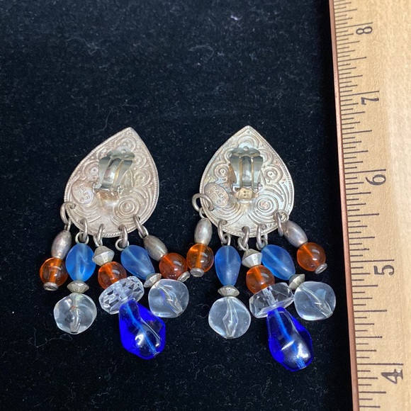 BAER SF Marjorie Baer Silvertone Clip Earrings with Dangles VGC - Picture 7 of 8